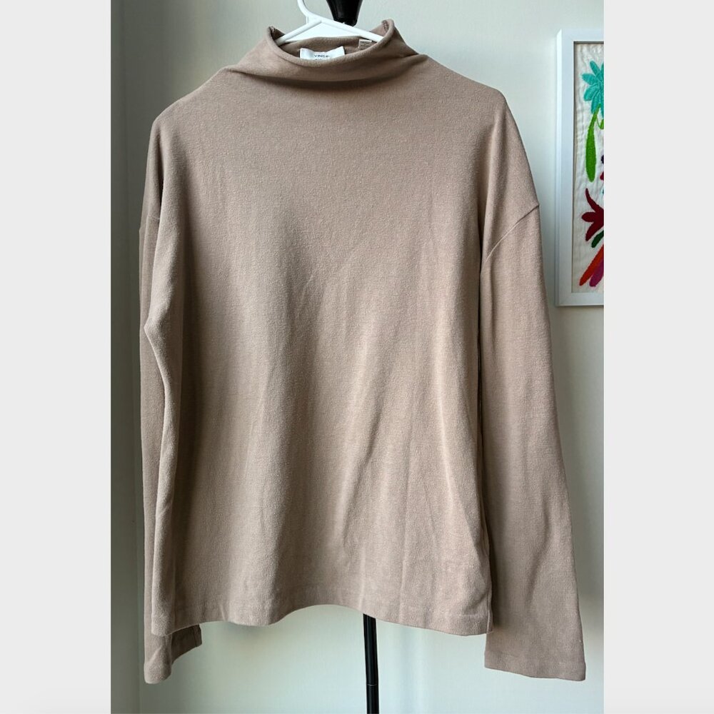 Vince Tan/Sand Cotton-Blend Mock Turtleneck Knit Sweater - Size S - Picture 2 of 7